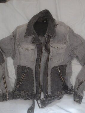Vintage Rare Parasuco Jeans Gray Denim Jacket - Size Medium Womens.